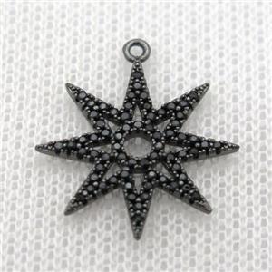 copper star pendant paved zircon, black plated, approx 20mm dia