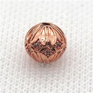 round copper beads paved zircon, rose gold, approx 10mm dia