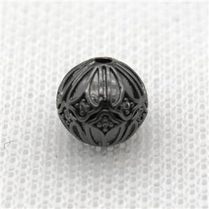 round copper beads paved zircon, black plated, approx 10mm dia