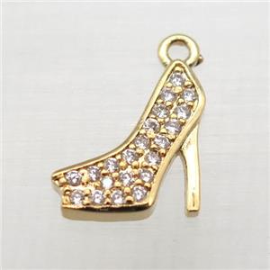 copper pendant pave zircon, high-heel shoes, gold plated, approx 10-12mm