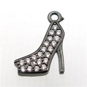 copper pendant pave zircon, high-heel shoes, black plated, approx 10-12mm