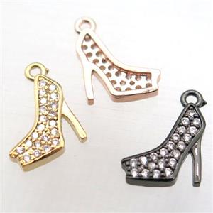 copper pendant pave zircon, high-heel shoes, mix color, approx 10-12mm