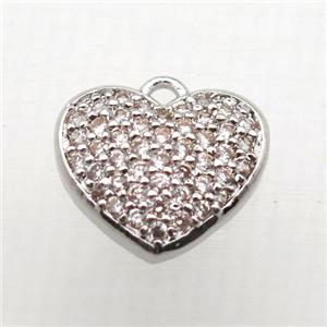 copper heart pendant paved zircon, platinum plated, approx 12mm