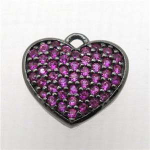 copper heart pendant paved hotpink zircon, black plated, approx 12mm