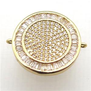 copper circle connector paved zircon, gold plated, approx 19mm dia