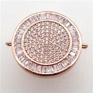 copper circle connector paved zircon, rose gold, approx 19mm dia
