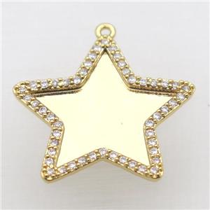 copper star pendant paved zircon, gold plated, approx 28mm dia