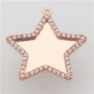 copper star pendant paved zircon, rose gold, approx 28mm dia