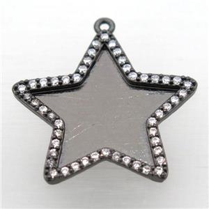 copper star pendant paved zircon, black plated, approx 28mm dia