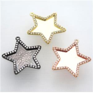 copper star pendant paved zircon, mix color, approx 28mm dia