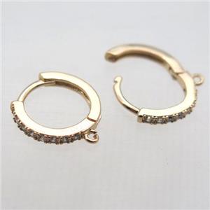 copper leaveback earring paved zircon, gold plated, approx 14mm dia