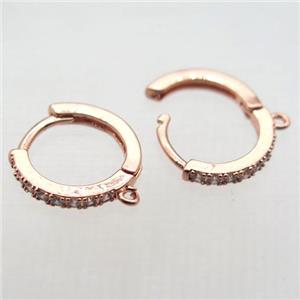 copper leaveback earring paved zircon, rose gold, approx 14mm dia