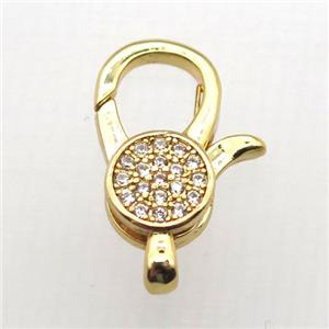 copper Lobster Clasp pave zircon, gold plated, approx 10-18mm