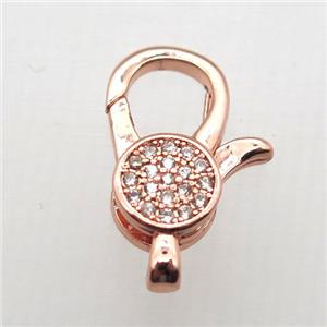 copper Lobster Clasp pave zircon, rose gold, approx 10-18mm