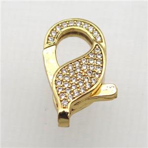 copper Lobster Clasp pave zircon, gold plated, approx 10-20mm