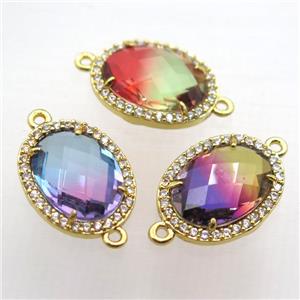 mix color Crystal Glass oval connector with zircon, copper, gold plated, approx 13-18mm