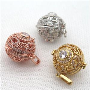 round copper locket pendant pave zircon, mix color, approx 20mm dia