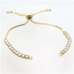 copper bracelet chain pave zircon, gold plated, approx 3mm, 12cm length