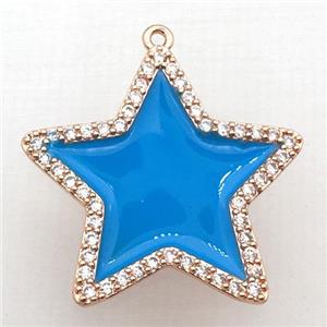 copper star pendant pave zircon with blue Enameling, rose gold, approx 28mm dia