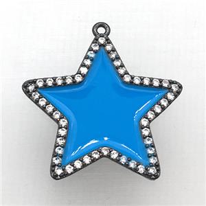 copper star pendant pave zircon with blue Enameling, black plated, approx 28mm dia