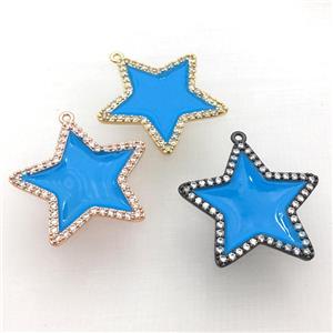 copper star pendant pave zircon with blue Enameling, mixed, approx 28mm dia