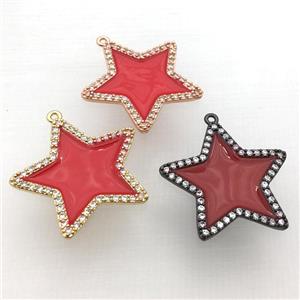 copper star pendant pave zircon with red Enameling, mixed, approx 28mm dia