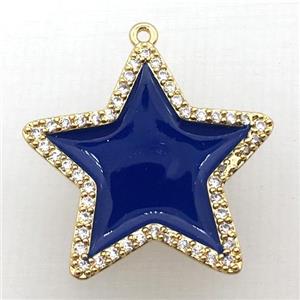 copper star pendant pave zircon with deepblue Enameling, gold plated, approx 28mm dia