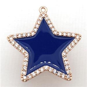 copper star pendant pave zircon with deepblue Enameling, rose gold, approx 28mm dia