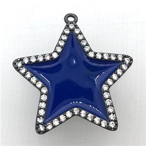 copper star pendant pave zircon with deepblue Enameling, black plated, approx 28mm dia