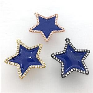 copper star pendant pave zircon with deepblue Enameling, mixed, approx 28mm dia