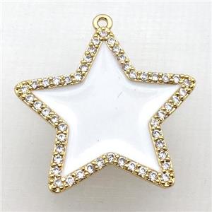copper star pendant pave zircon with white Enameling, gold plated, approx 28mm dia