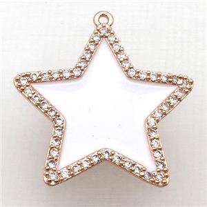 copper star pendant pave zircon with white Enameling, rose gold, approx 28mm dia