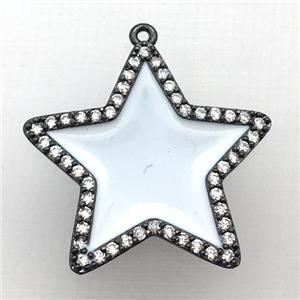 copper star pendant pave zircon with white Enameling, black plated, approx 28mm dia
