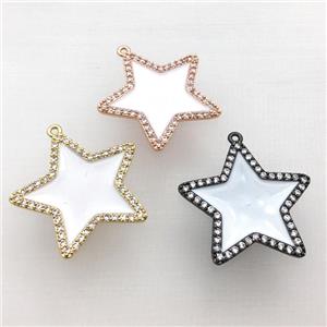 copper star pendant pave zircon with white Enameling, mixed, approx 28mm dia
