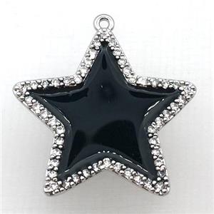 copper star pendant pave zircon with black Enameling, platinum plated, approx 28mm dia
