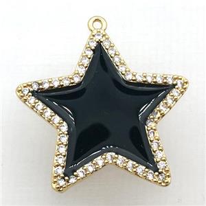 copper star pendant pave zircon with black Enameling, gold plated, approx 28mm dia