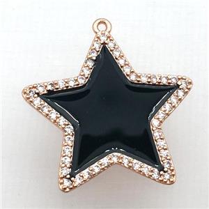copper star pendant pave zircon with black Enameling, rose gold, approx 28mm dia