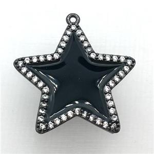 copper star pendant pave zircon with black Enameling, black plated, approx 28mm dia