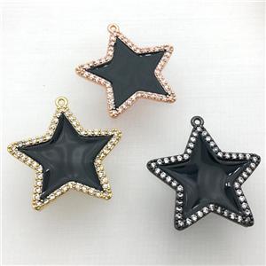 copper star pendant pave zircon with black Enameling, mixed, approx 28mm dia