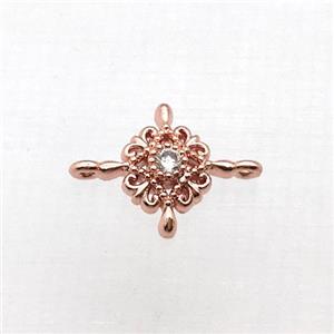copper flower connector pave zircon, rose gold, approx 10-14mm