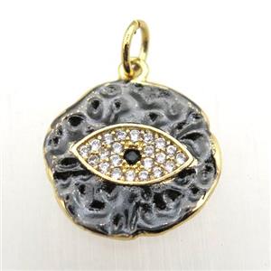 copper eye pendant pave zircon, gold plated, approx 15mm dia