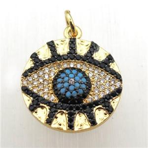copper eye pendant pave zircon, gold plated, approx 18mm dia