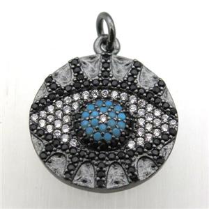 copper eye pendant pave zircon, black plated, approx 18mm dia