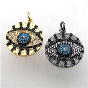 copper eye pendant pave zircon, mixed color, approx 18mm dia