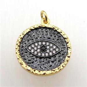 copper eye pendant pave zircon, gold plated, approx 20mm dia