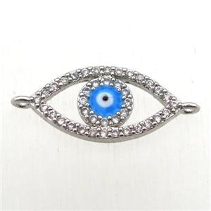 copper evil eye connector pave zircon, platinum plated, approx 8-15mm