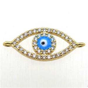 copper evil eye connector pave zircon, gold plated, approx 8-15mm