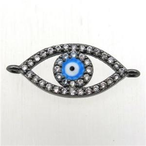 copper evil eye connector pave zircon, black plated, approx 8-15mm