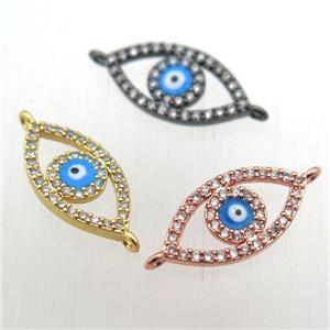 copper evil eye connector pave zircon, mixed color, approx 8-15mm