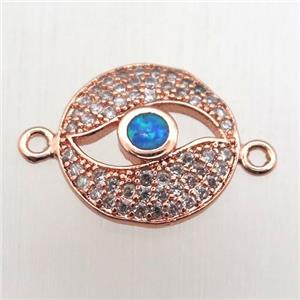 copper eye connector pave zircon, rose gold, approx 13mm dia